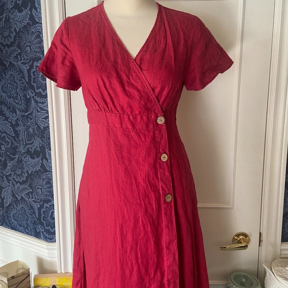 Linen wrap dress with button closure - size xs to sm - Travel, Office, Garden